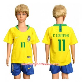 Maillot/Tenue Brésil P.Coutinho 11 Enfant Domicile Coupe du monde 2018